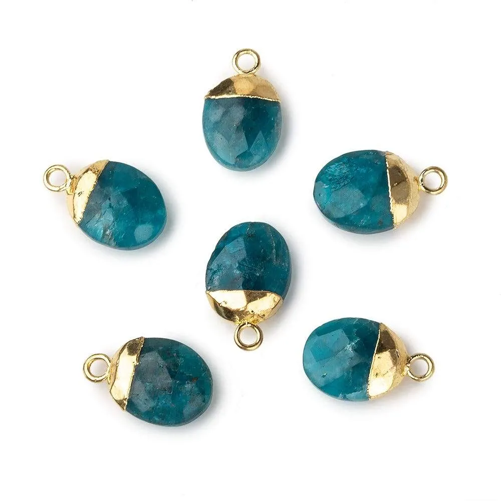 10x8mm Gold Leafed Neon Blue Apatite Oval Pendant 1 piece