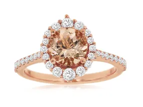 14K Rose Gold Morganite and Diamond Halo Ring