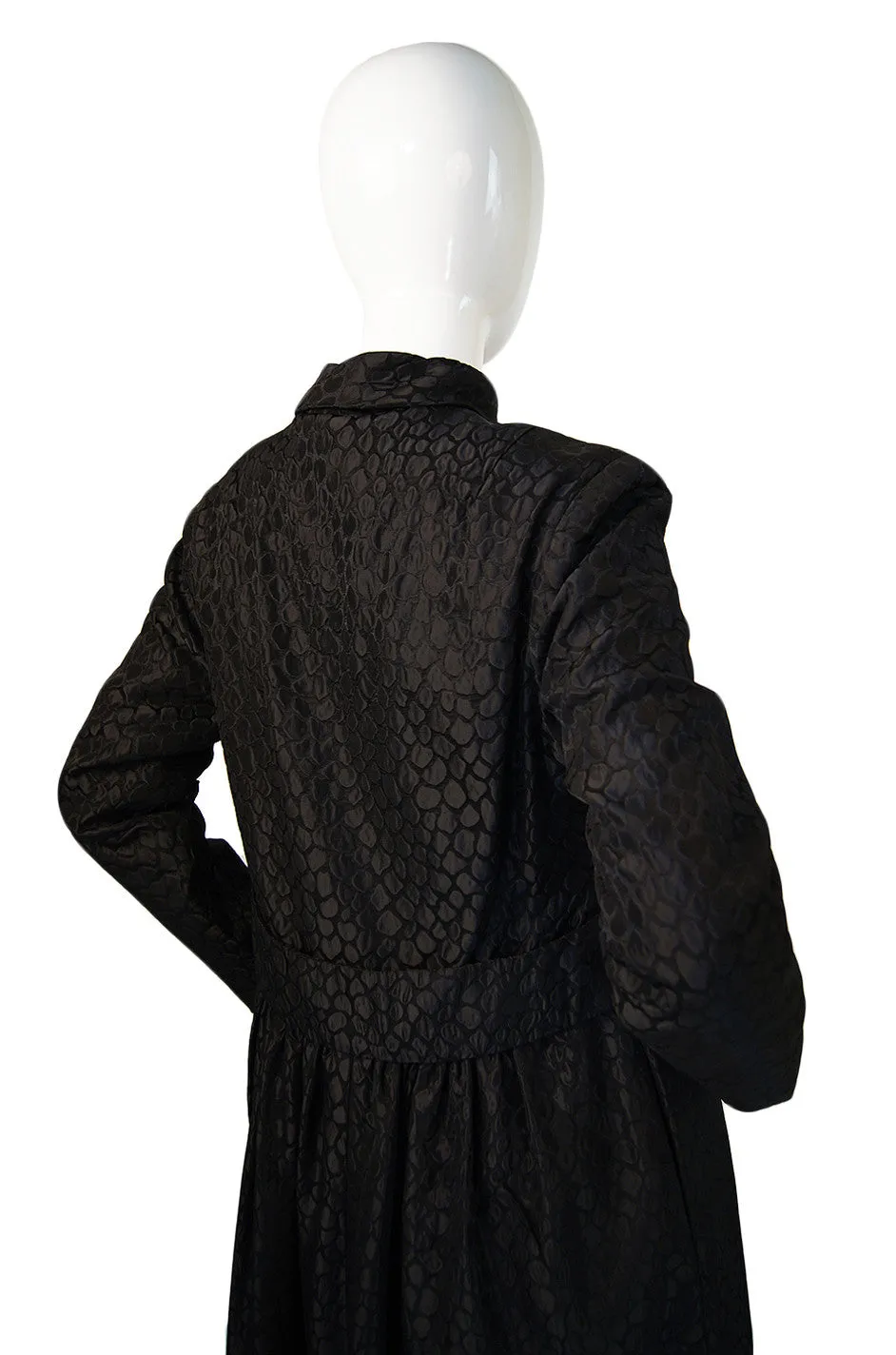 1960s Black Silk Brocade Maxi Coat