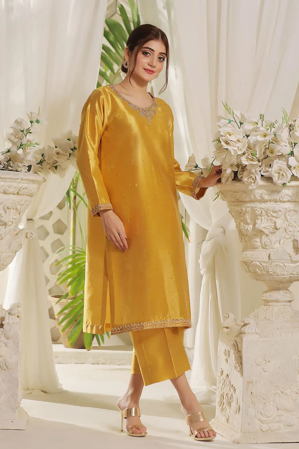 2PC Stitched Embroidered Silk Shirt & Trouser KFSE-2368