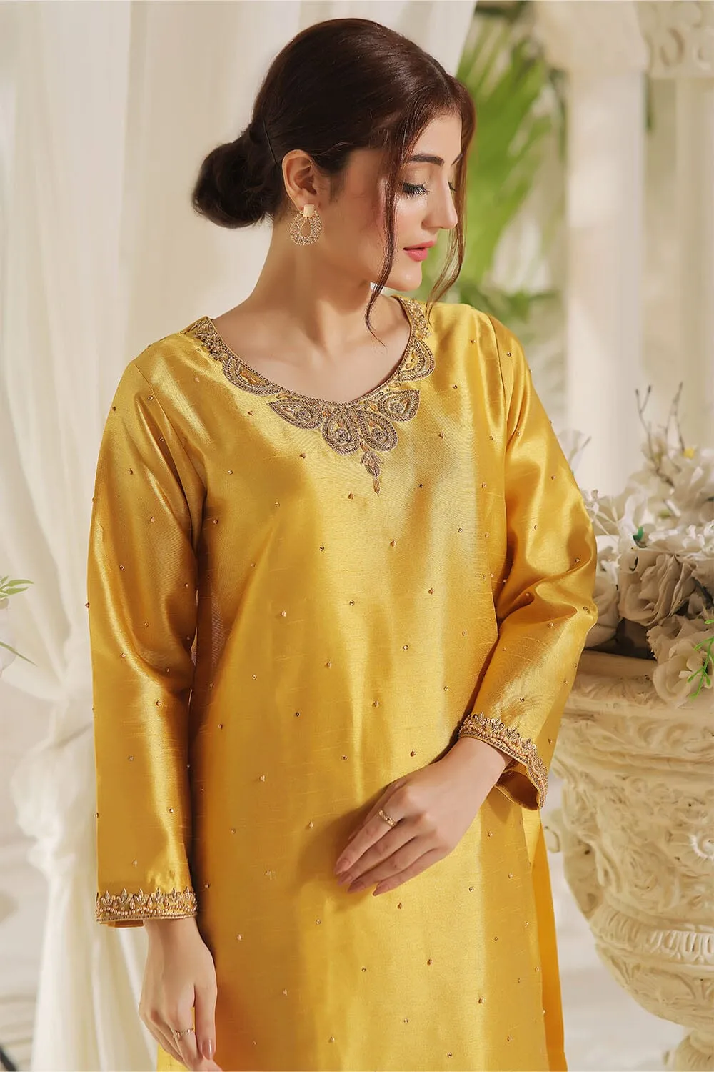 2PC Stitched Embroidered Silk Shirt & Trouser KFSE-2368