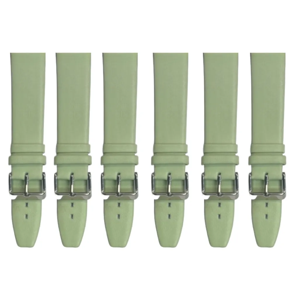 6PCS Light Green Leather Flat Plain Unstitched Watch Band Sizes 18MM-20MM