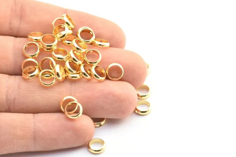 8mm Circle Connector, 25 Gold Lacquer Plated Brass Circle Ring Connector With 2 Holes, Findings (8x2.5mm) BS 1850