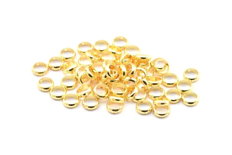 8mm Circle Connector, 25 Gold Lacquer Plated Brass Circle Ring Connector With 2 Holes, Findings (8x2.5mm) BS 1850