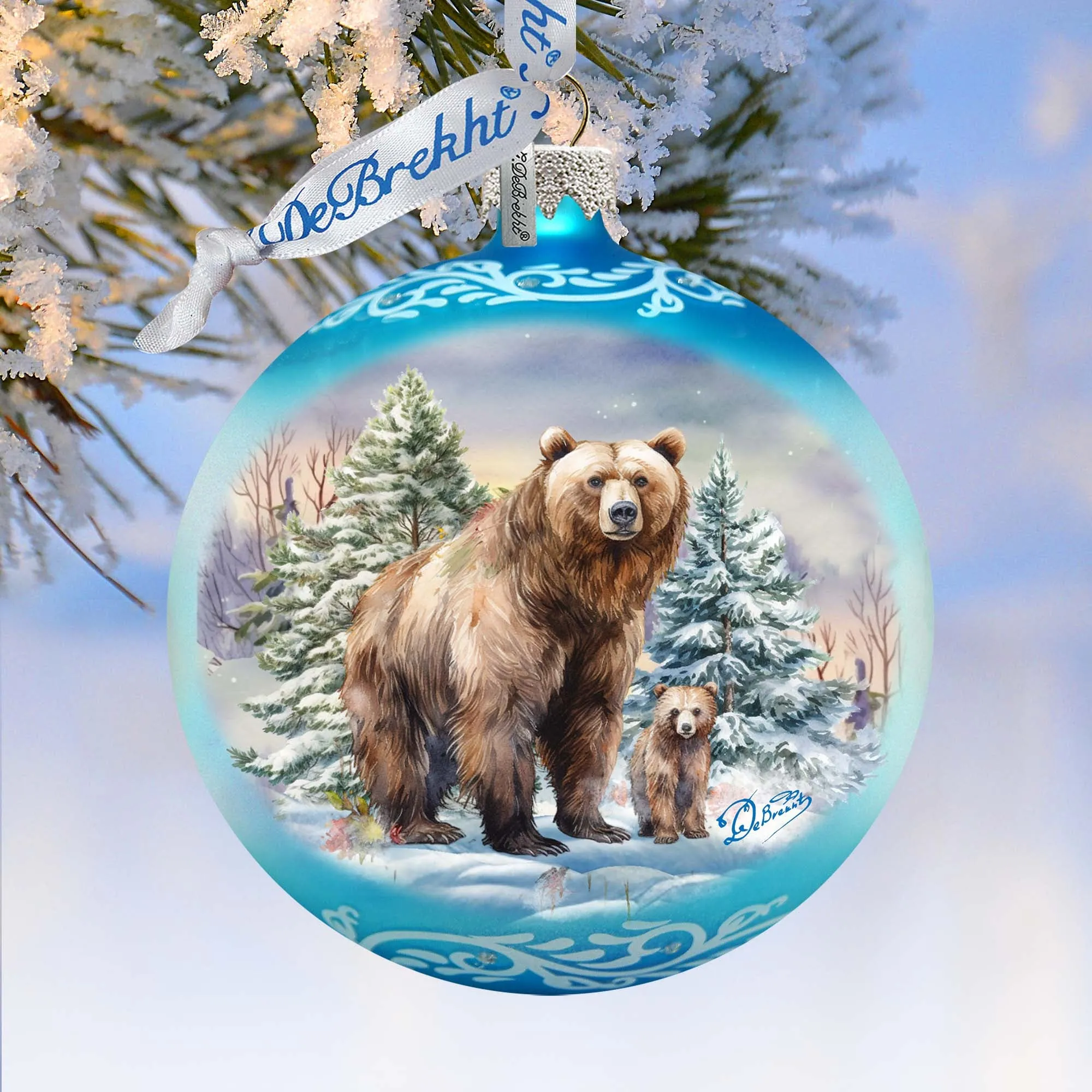 A Love for All Seasons: Grizzly Bears Ball Glass Ornament by G. Debrekht - Wildlife Holiday Décor - 73382