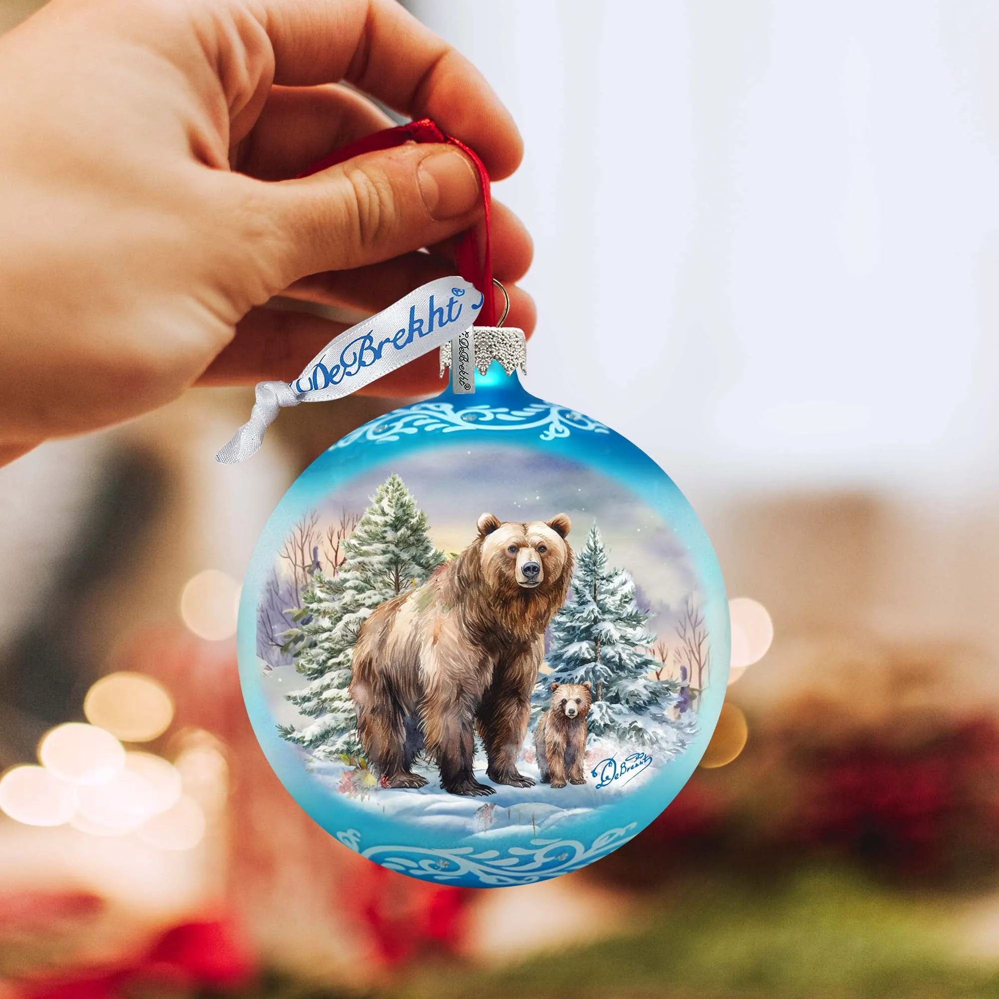 A Love for All Seasons: Grizzly Bears Ball Glass Ornament by G. Debrekht - Wildlife Holiday Décor - 73382