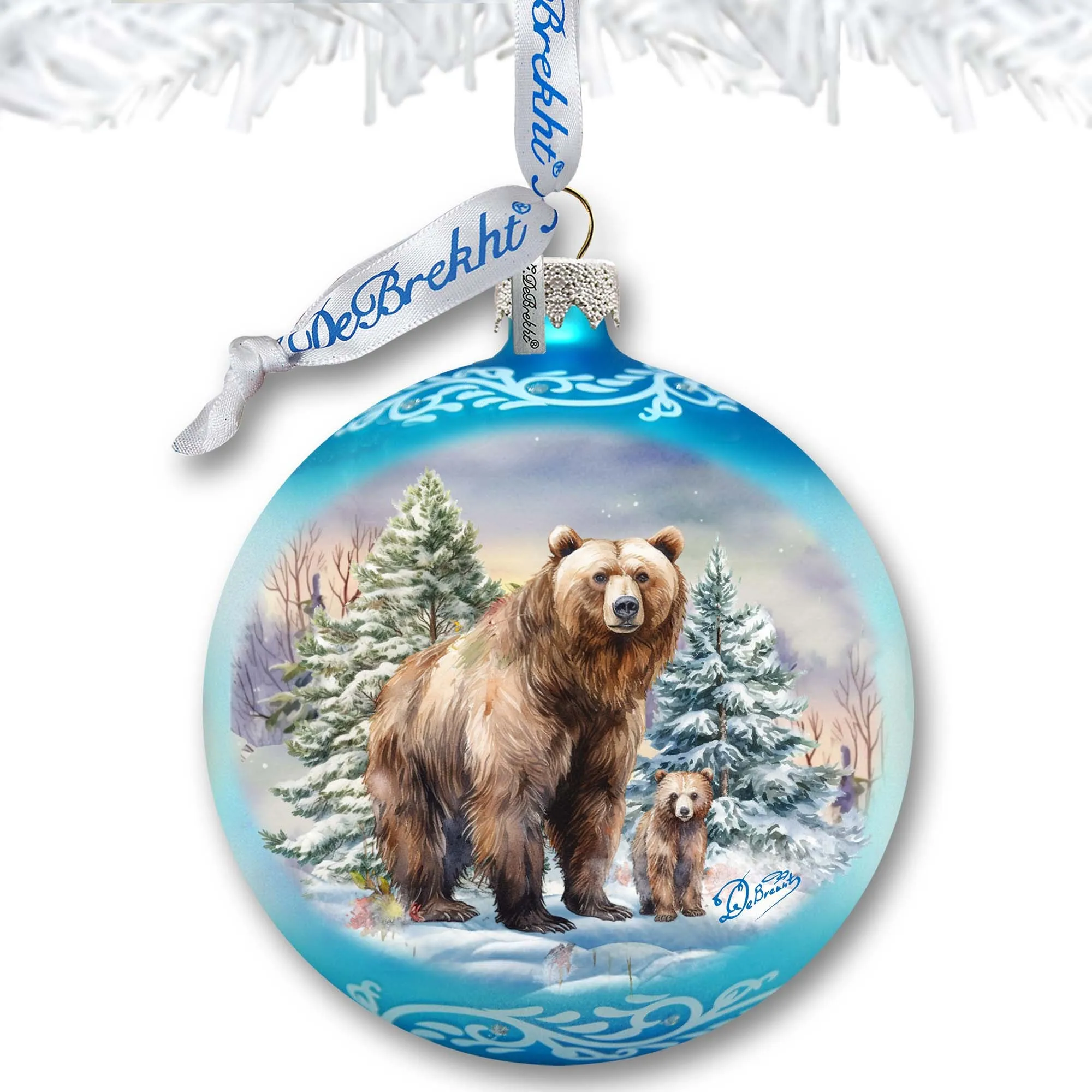 A Love for All Seasons: Grizzly Bears Ball Glass Ornament by G. Debrekht - Wildlife Holiday Décor - 73382