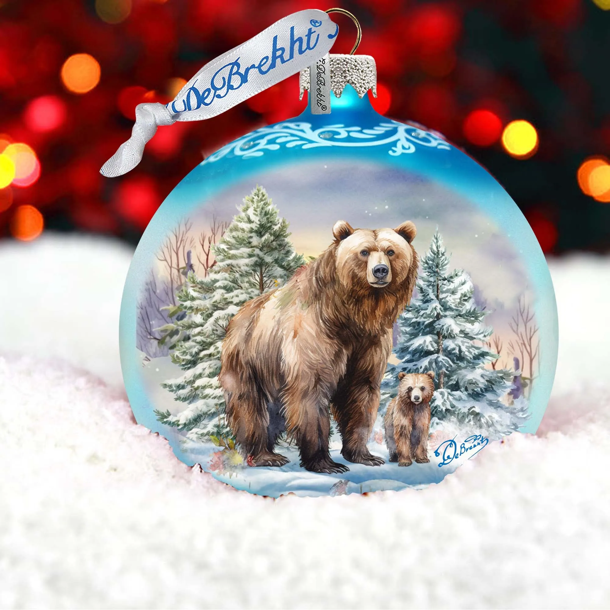 A Love for All Seasons: Grizzly Bears Ball Glass Ornament by G. Debrekht - Wildlife Holiday Décor - 73382