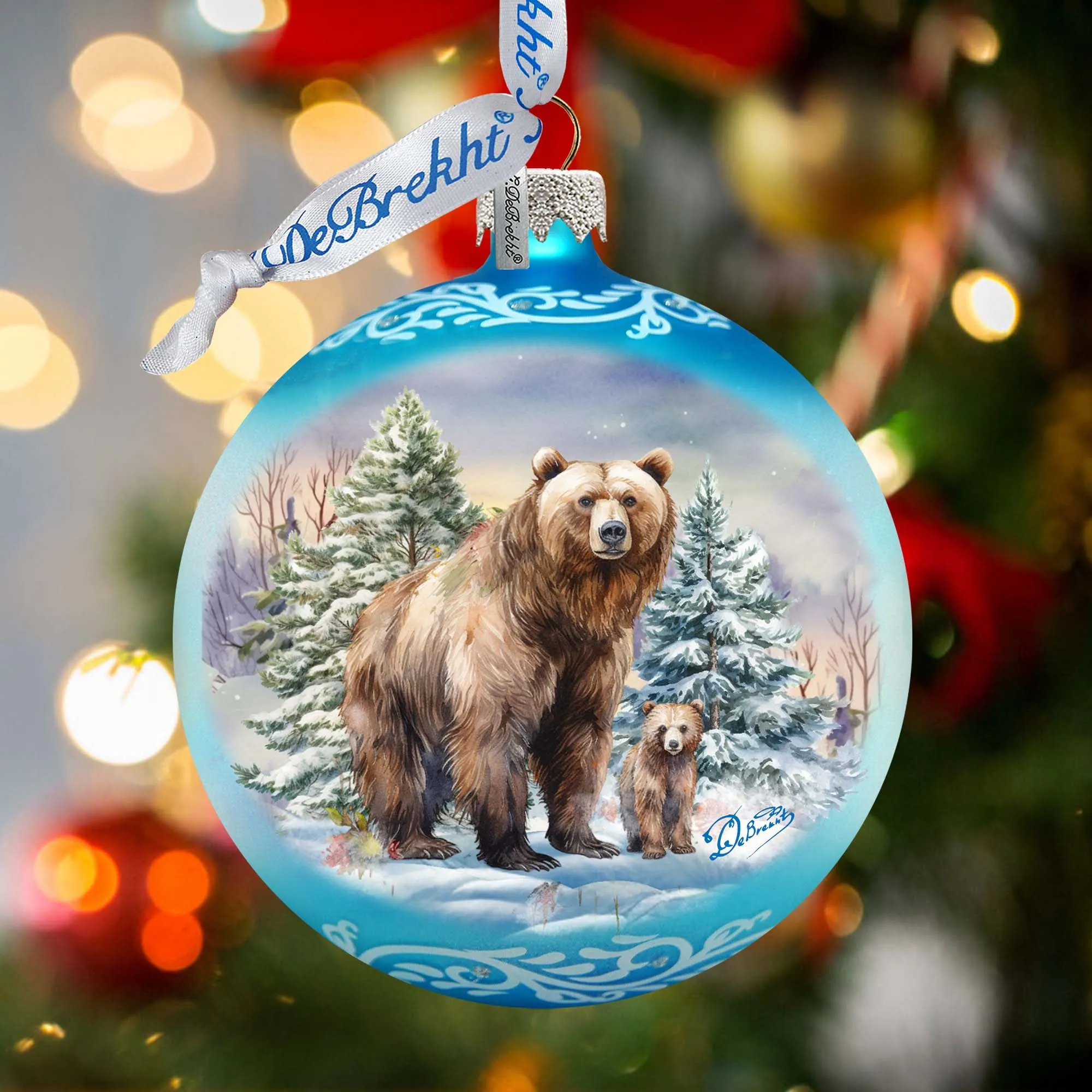 A Love for All Seasons: Grizzly Bears Ball Glass Ornament by G. Debrekht - Wildlife Holiday Décor - 73382