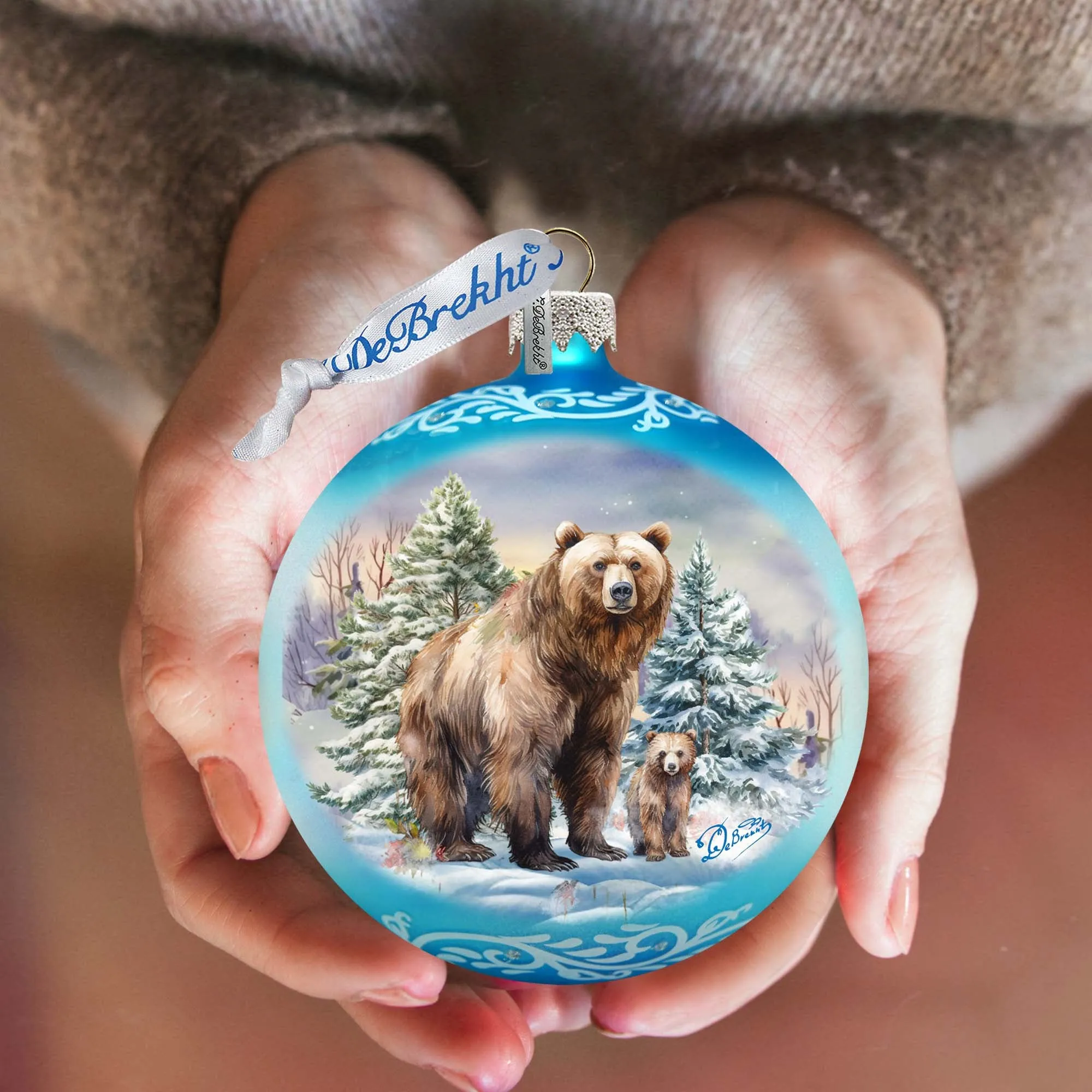 A Love for All Seasons: Grizzly Bears Ball Glass Ornament by G. Debrekht - Wildlife Holiday Décor - 73382