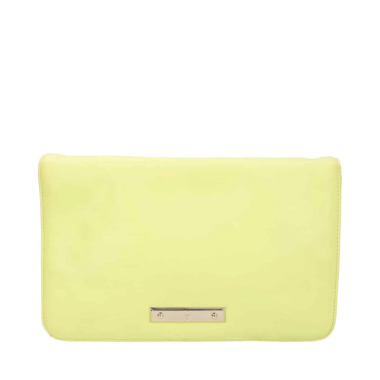 ALEXANDER MCQUEEN Leather Metal Plate Clutch Bleached Neon