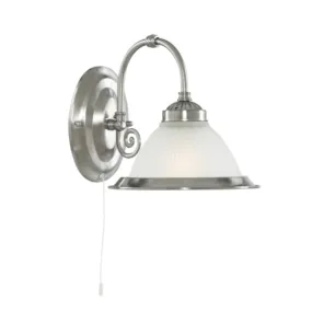 AMERICAN DINER SATIN SILVER WALL LIGHT WITH ACID RIBBED GLASS 1041-1