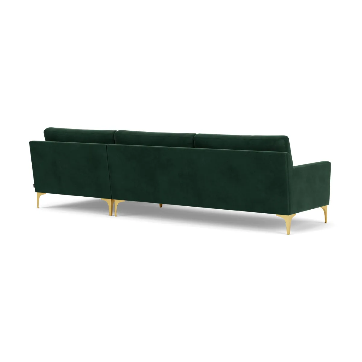 Astha Velvet Right Chaise Sofa (Brass Metal, Lux Dark Green)