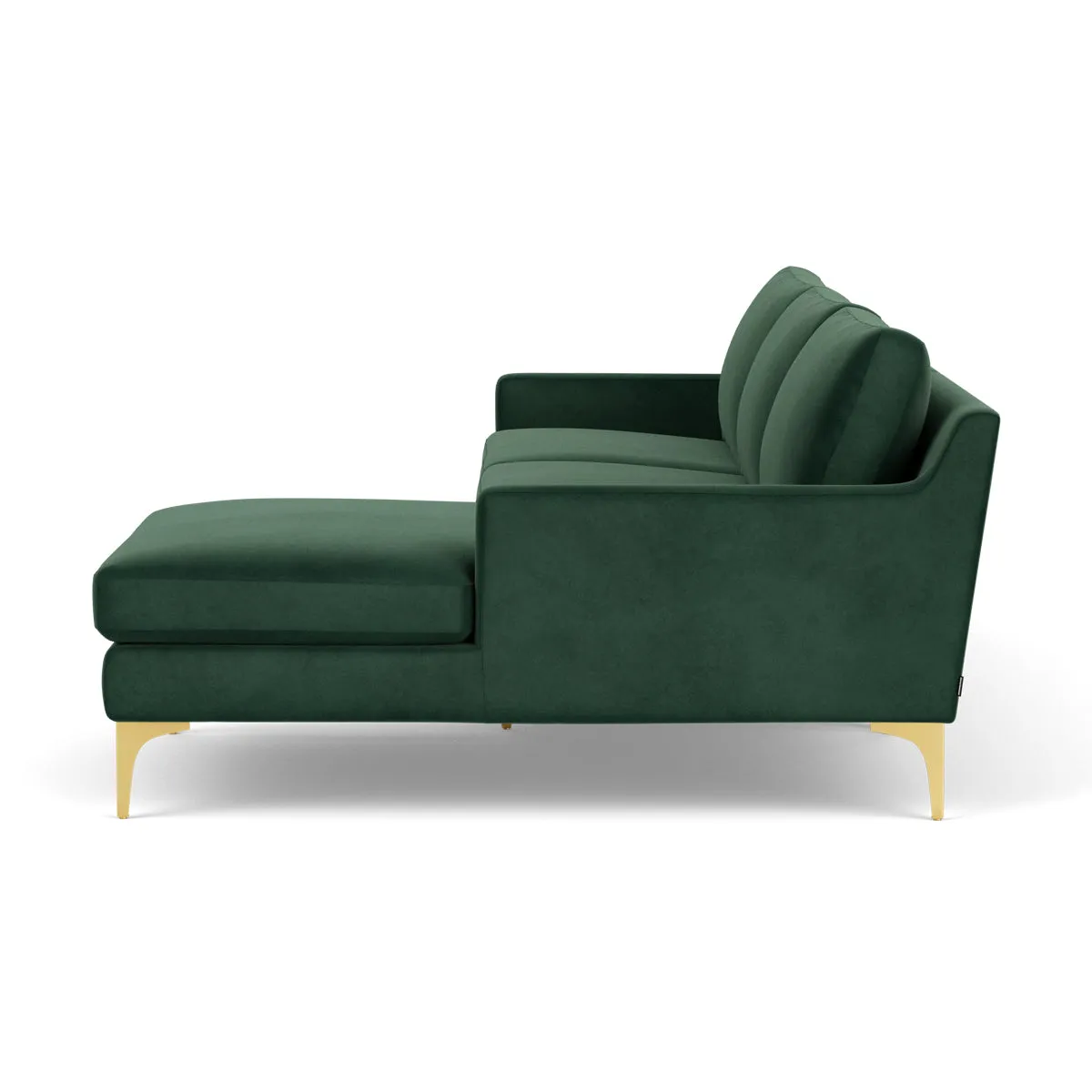 Astha Velvet Right Chaise Sofa (Brass Metal, Lux Dark Green)