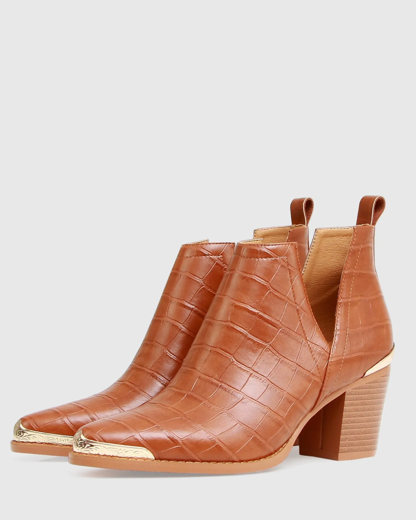 Austin Croc Embossed Ankle Boot - Camel