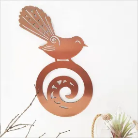 Brushed Copper Fantail on Koru Wall Art