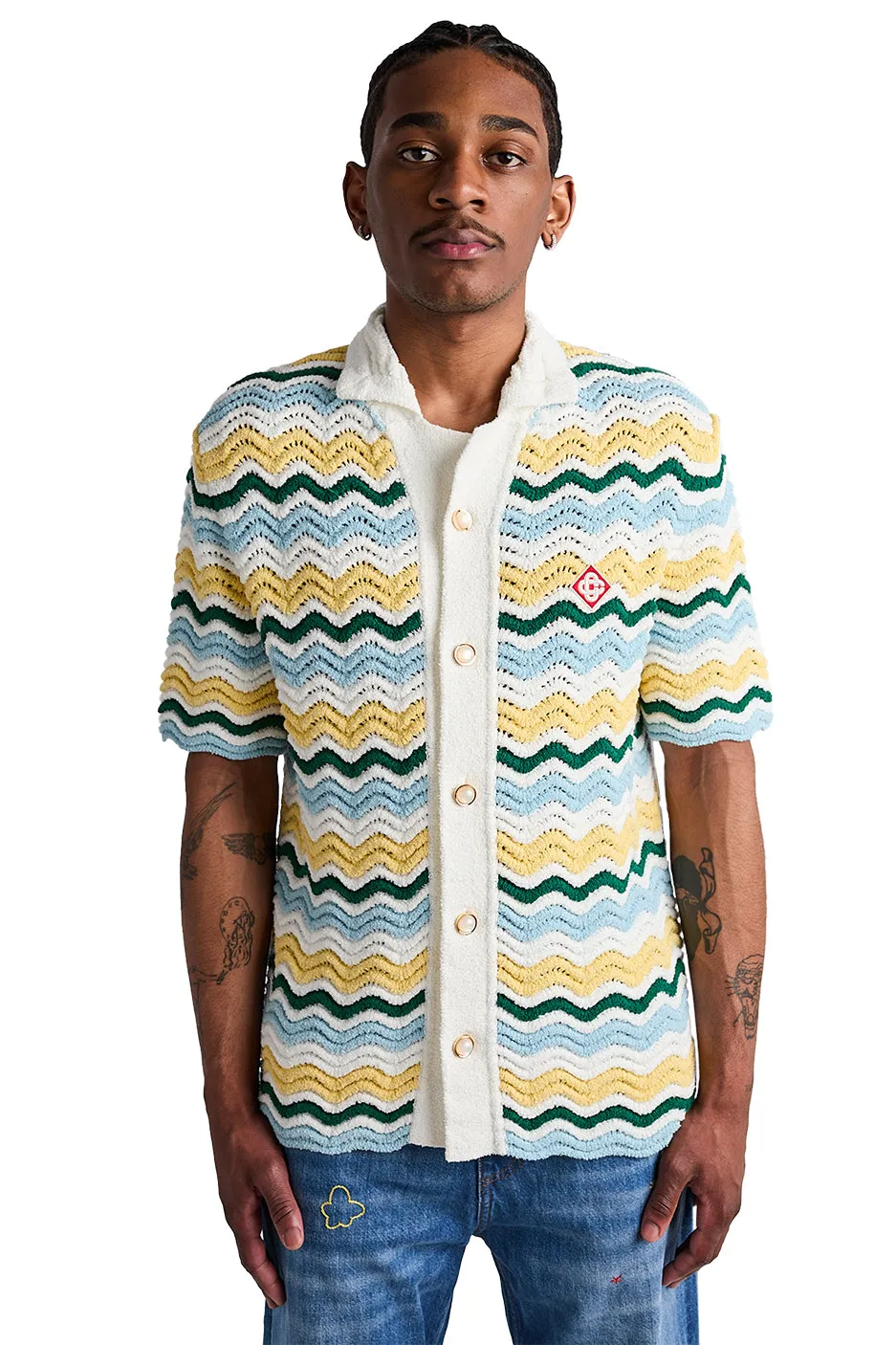 Casablanca Boucle Wave Shirt 'Yellow/Blue'