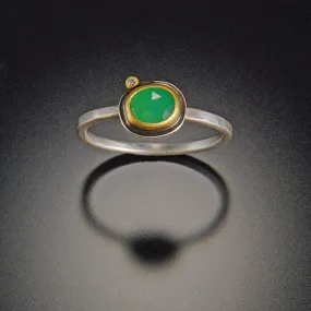 Chrysoprase Ring with Diamond Dot