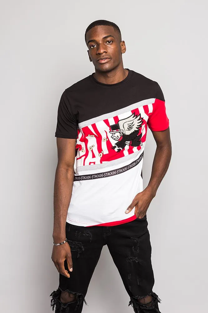 Color Blocked Embroidered Monopoly T-Shirt