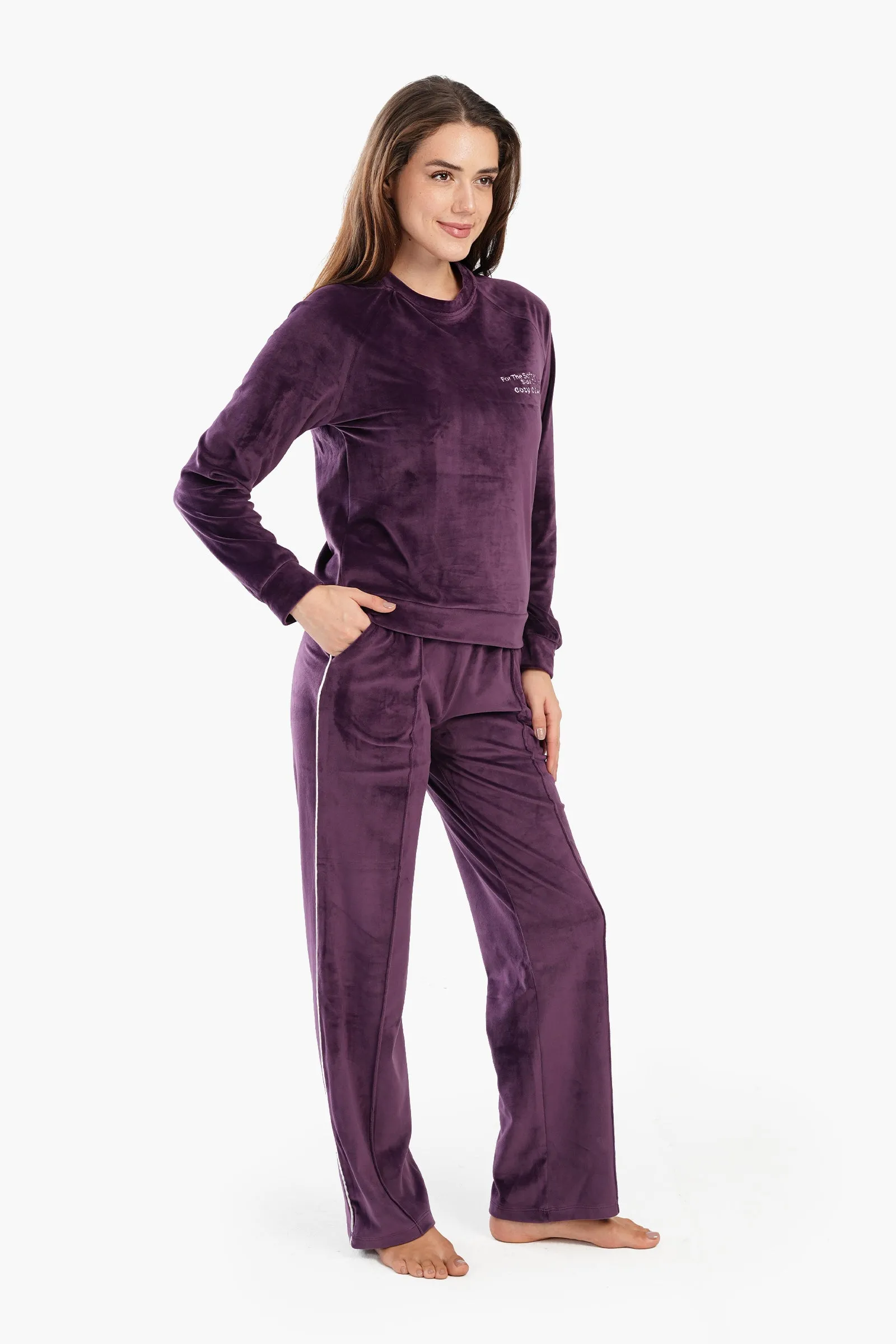 Deep Purple Velvet Pyjama Set