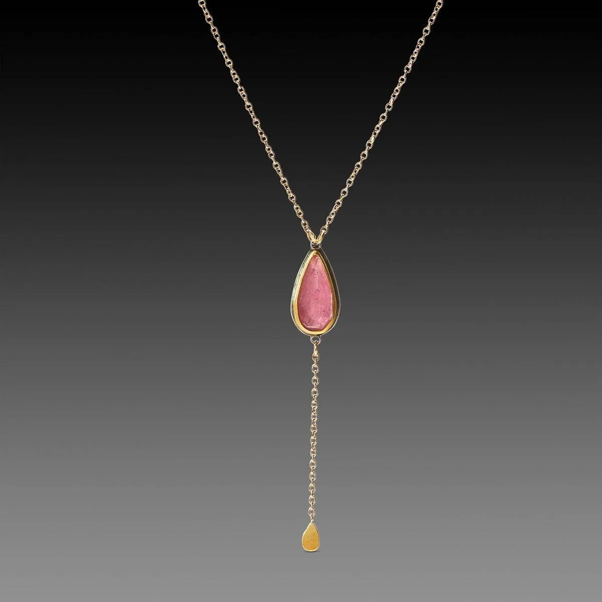 Delicate Pink Sapphire Necklace with Gold drop