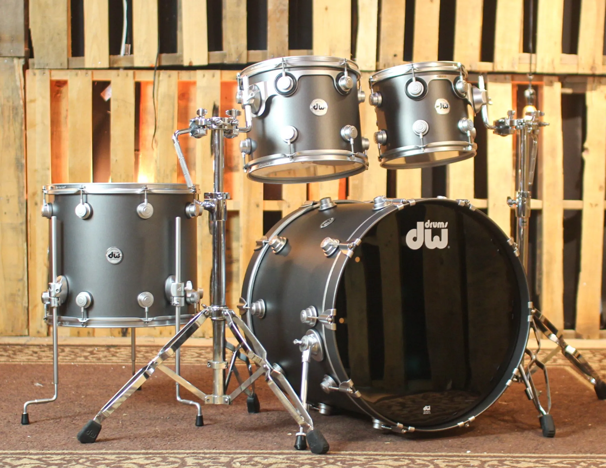 DW Collector's Maple Mahogany Gun Metal Gray Hard Satin Drum Set - 22,10,12,16 - SO#1296703