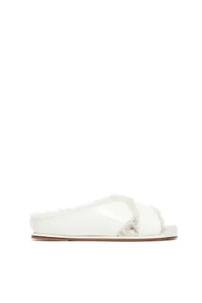 Ellington Fur Flat Slide in Cream Leather