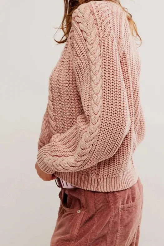 Free People- Frankie Cable Sweater - Misty Rose