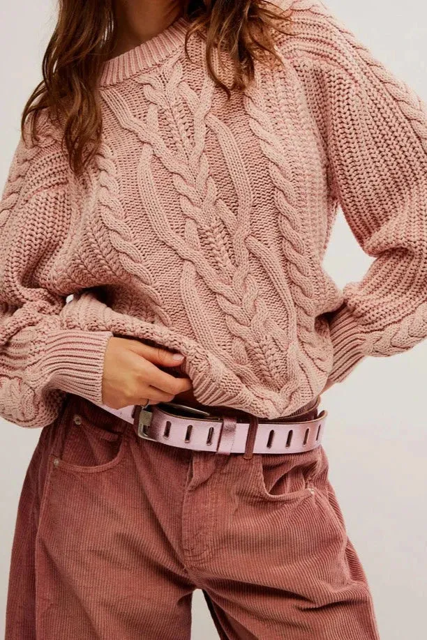 Free People- Frankie Cable Sweater - Misty Rose