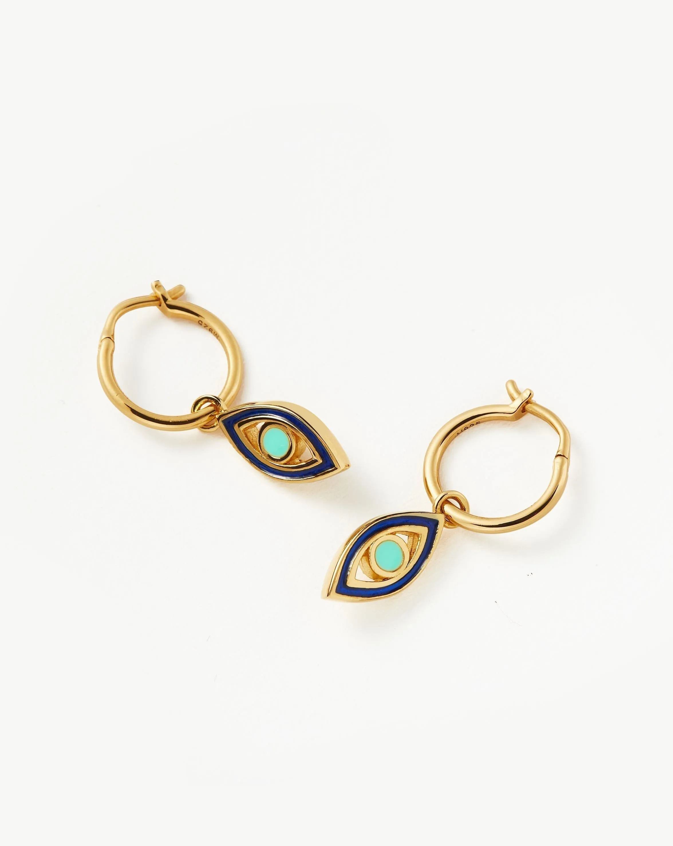 Good Vibes Enamel Evil Eye Mini Charm Hoop Earrings | 18ct Gold Plated Vermeil/Aqua & Navy