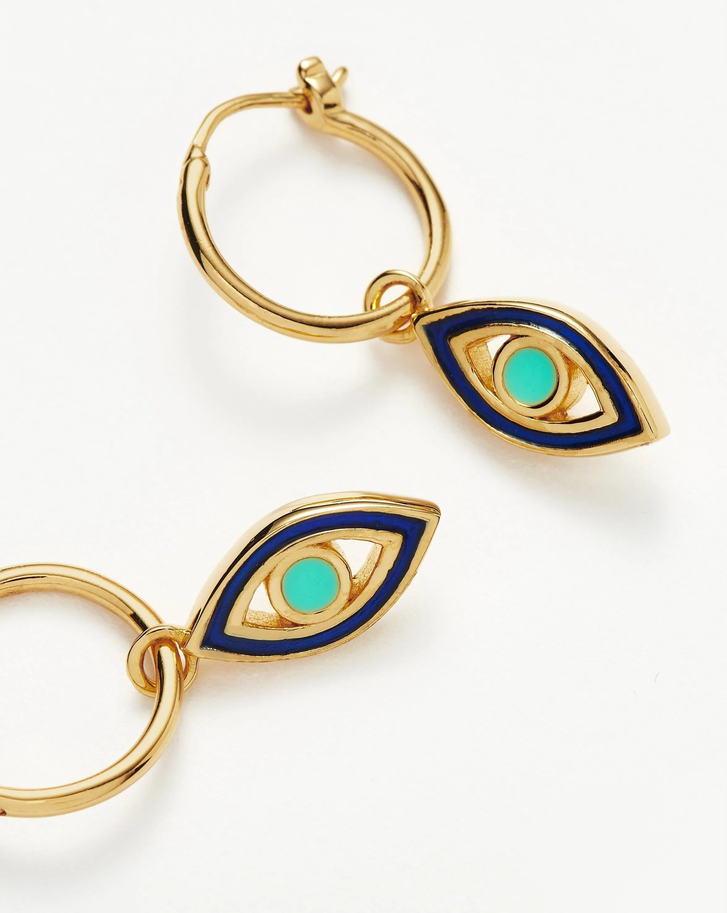 Good Vibes Enamel Evil Eye Mini Charm Hoop Earrings | 18ct Gold Plated Vermeil/Aqua & Navy