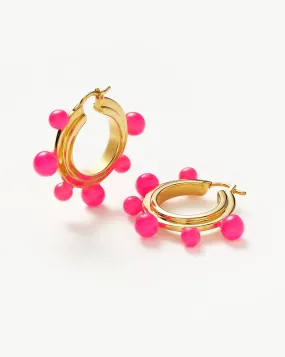 Good Vibes Neon Enamel Sphere Large Hoop Earrings | 18ct Gold Plated/Hot Pink