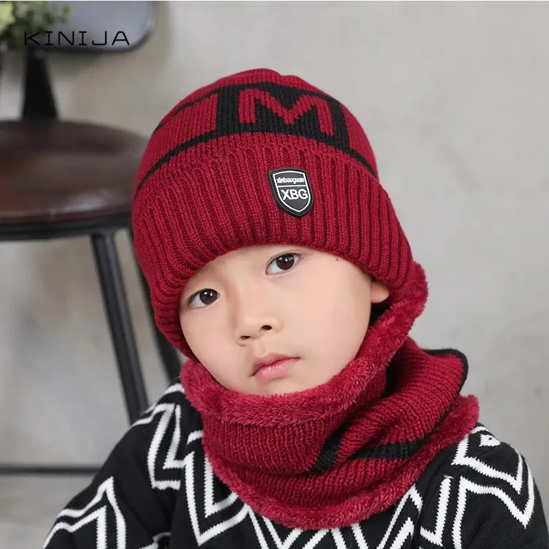 Kids Winter Beanie Hats and Scarf Set Warm Knitted Skull Cap Neck Warmer