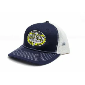 Montauk Surf and Sports Branded Trucker Hat in Yellow, Navy and White