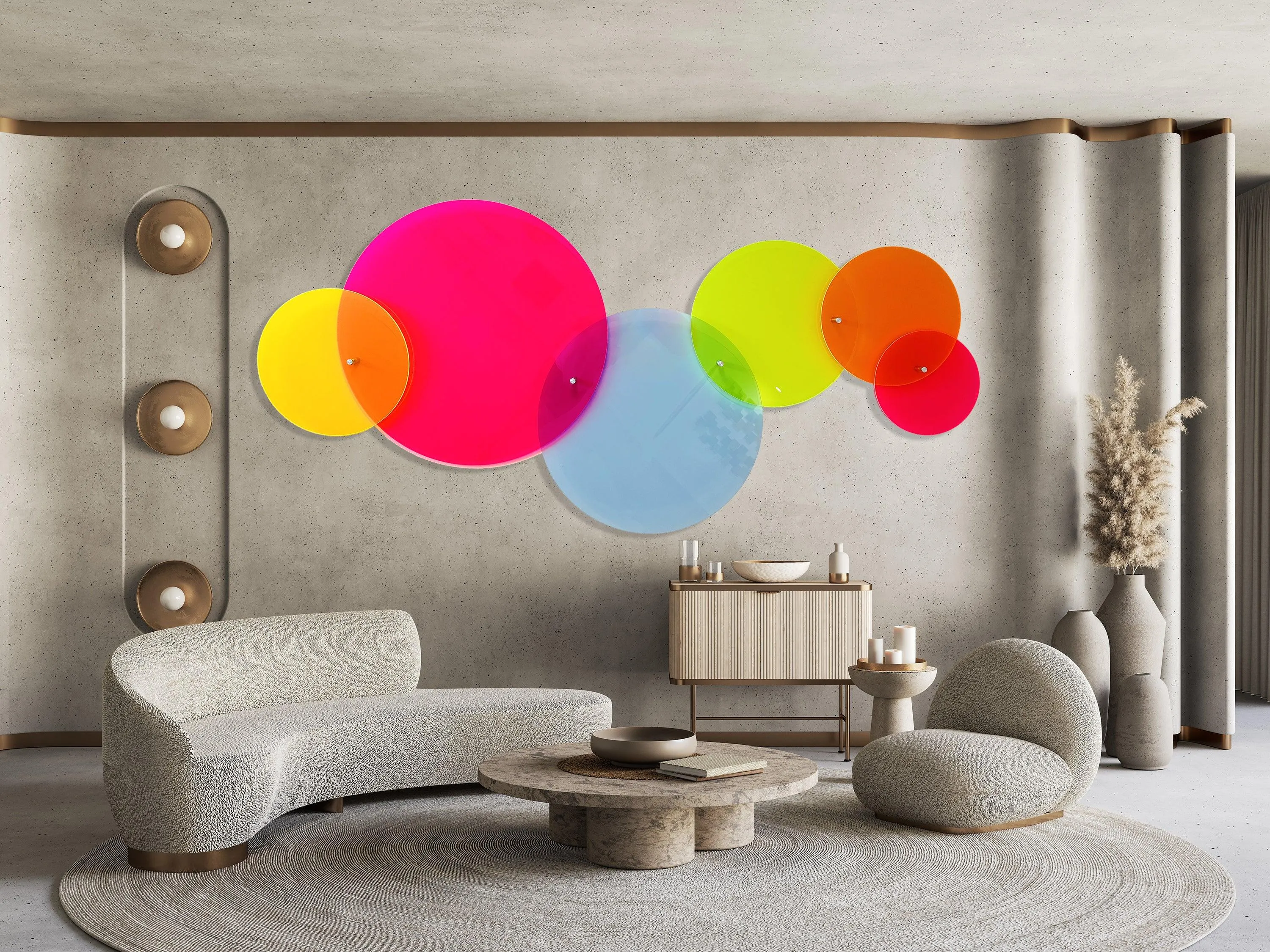 Neon Circles Fluorescent Acrylic Art Transparent Set of Circles