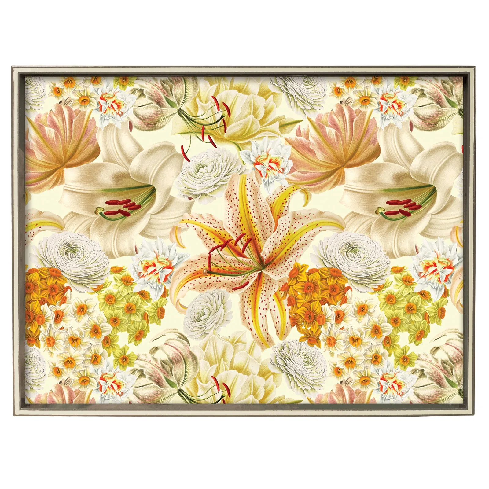 Rectangular Lacquer Art Serving Tray with Blooms