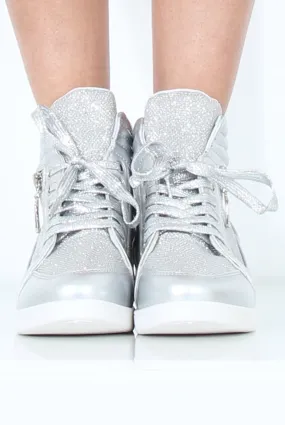 Silver Sparkly High Top Trainers - Cassey