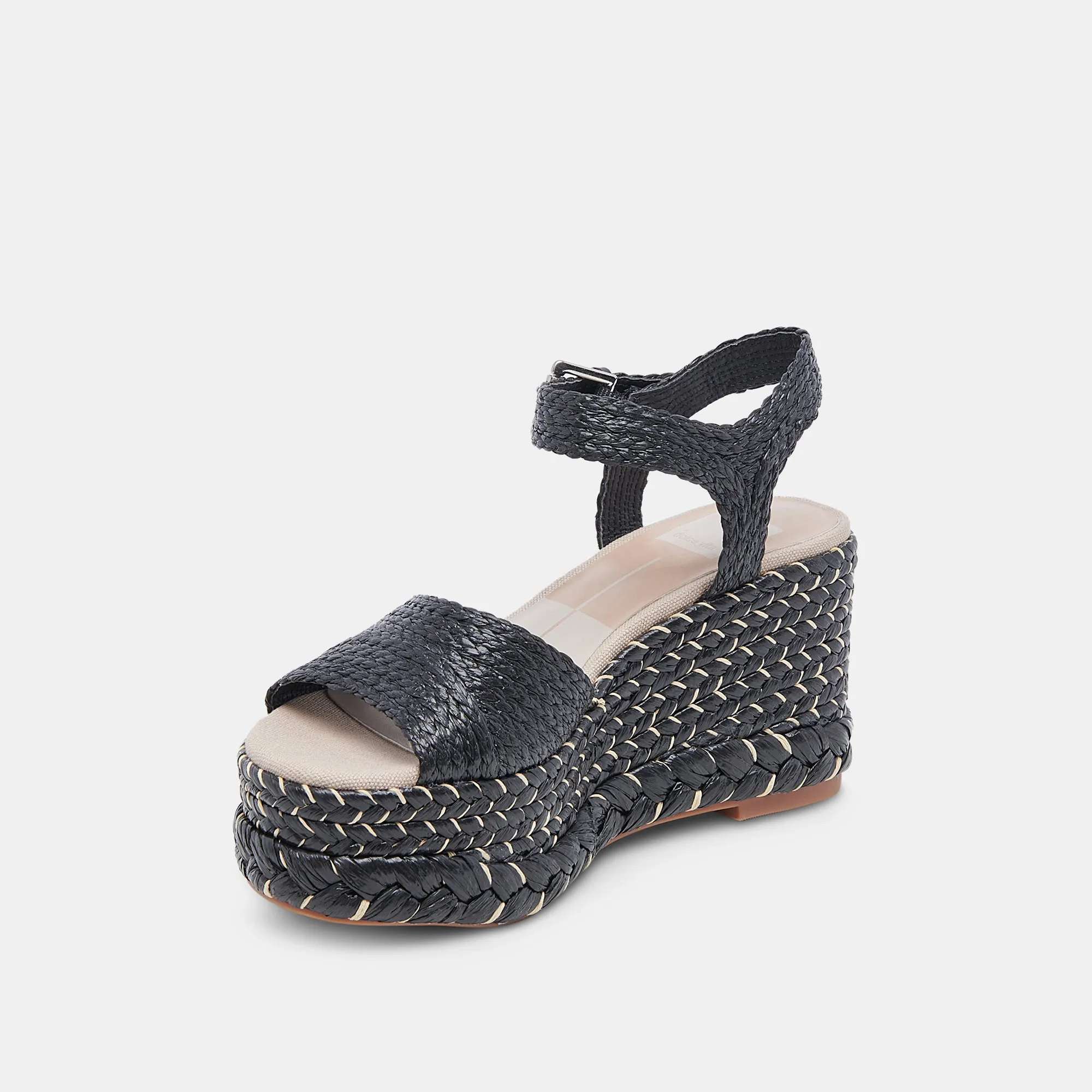 TIAGO WEDGES BLACK RAFFIA