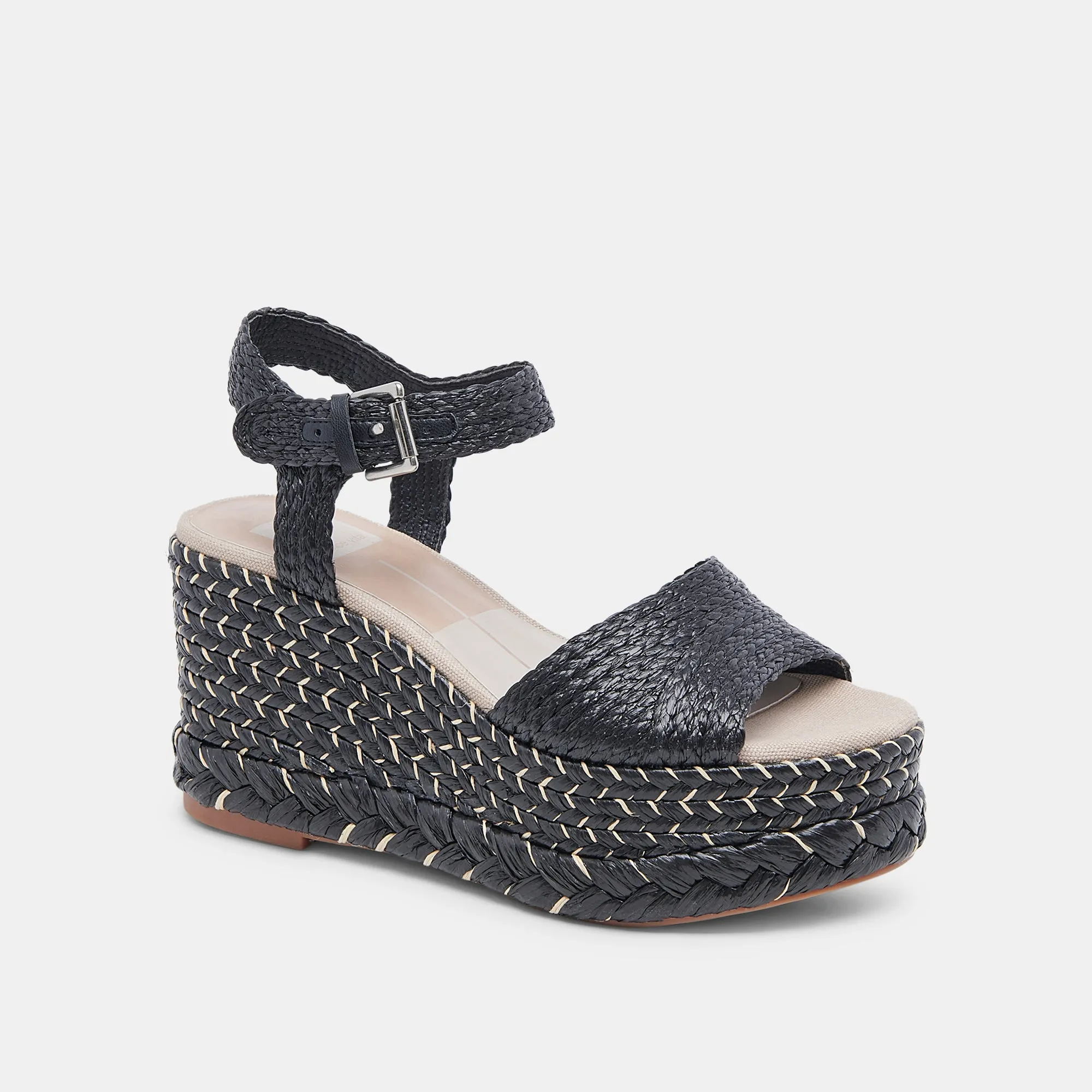 TIAGO WEDGES BLACK RAFFIA