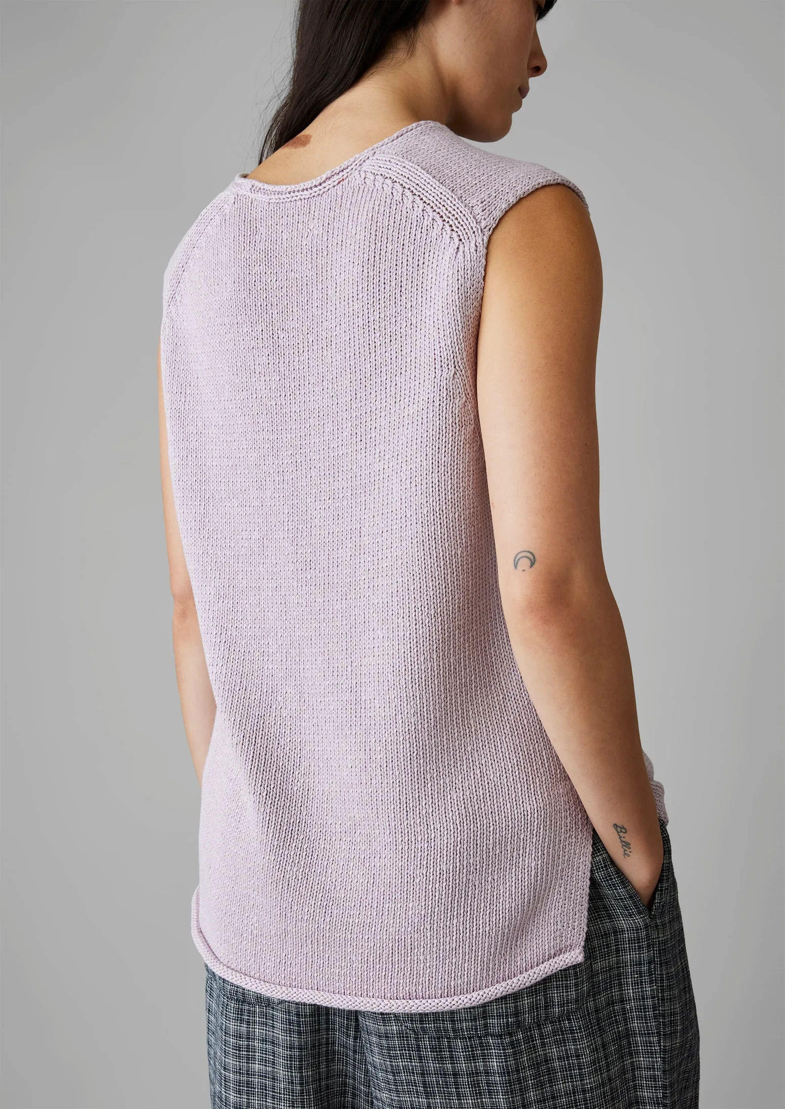 V-Neck Linen Cotton Knitted Tank | Wood Lilac