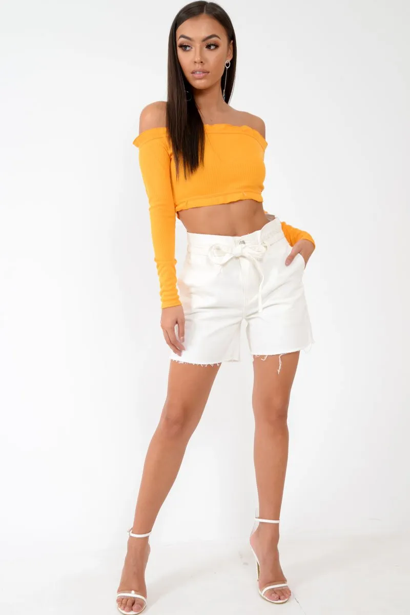 White Denim Paper Bag Shorts - Betti